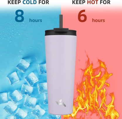 Konokyo 30 OZ Insulated Tumbler with Lid and 2 Straws Stainless Steel Water Bottle Vacuum Travel Mug Coffee Cup,Pastel Sunset