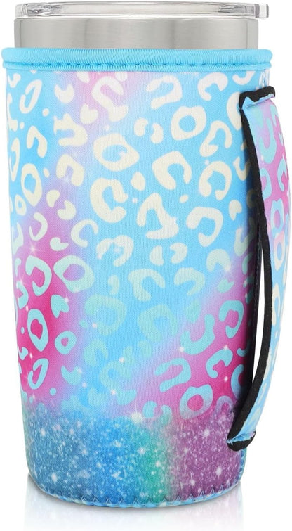 Reusable Iced Coffee Cup Sleeve Neoprene Insulated Sleeves Cup Holder with handle Idea for 30oz - 32oz Tumbler Cups, Protein Shake Bottles(Only Cup Sleeves), Black - Colors B