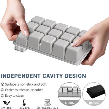 Silicone Ice Cube Tray 3 Pack, HANCELANT Ice Cube Mold, Ice Trays for Freezer with Lid for Whiskey, Baby Food, BPA Free, Easy Release