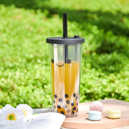 sweet grain Reuasble Boba Cup, 24 oz 100% Leak Proof and Double Wall Insulated Iced Coffee Tumbler with Reusable Plastic Straws and Straw Cleaner(Sky Blue)