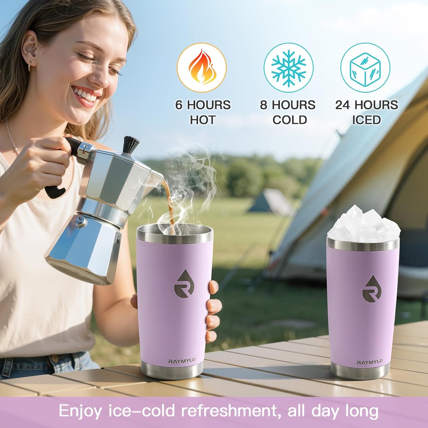 RAYMYLO Insulated Travel Coffee Tumbler 20oz, Detachable & Spill-Proof Slider Lid for Thorough Clean, Stainless Steel Reusable Coffee Mug with Lid Fits Most Car Cup Holder & BPA Free