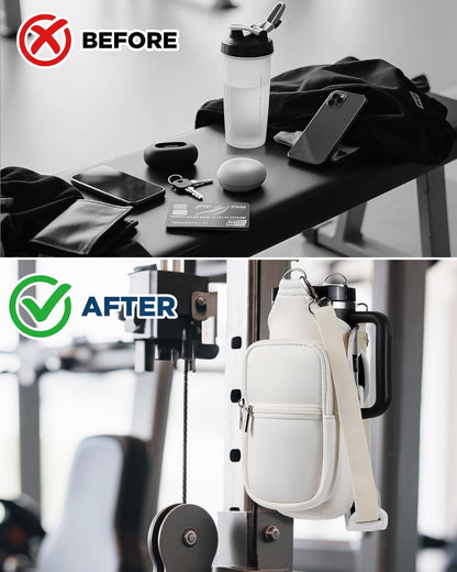 IPOW Magnetic Gym Bag Water Bottle Carrier Holder with Phone Pockets & Shoulder Strap for Men Women,Water Bottle Holder, Gym Pouch, Crossbody Bag for Travel, Sports, Work, Fitness - Black
