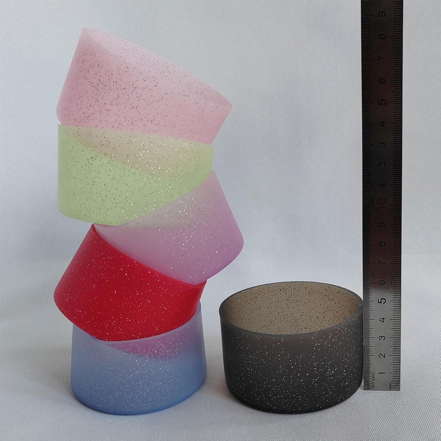 6Pcs Glitter Silicone Cup Boots for Water Bottle Fits Stanley/Owala/Hydro Flask/Simple Modern/Yeti, 2.8-3.1in Width Bottom Protector Cover Sleeve (6 Colors)