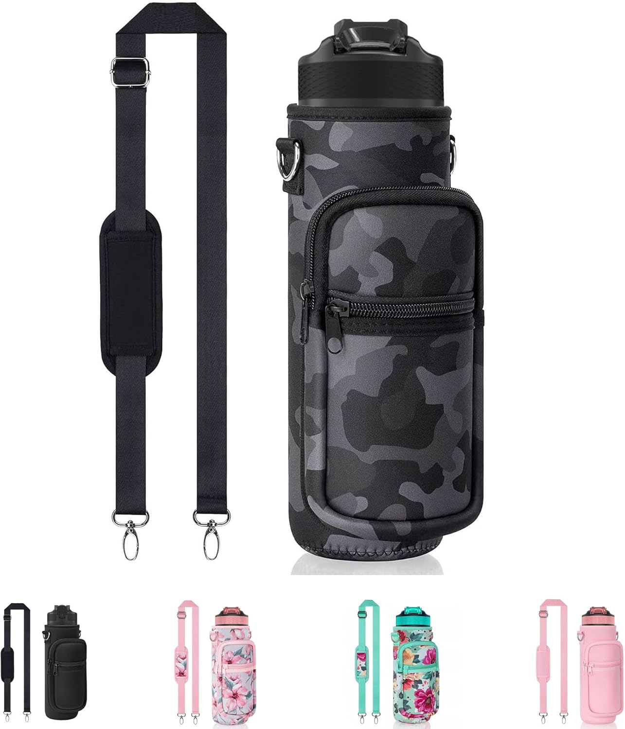 Water Bottle Holder with Strap, Insulated Crossbody Sling Bag, Carrier with Phone Pocket for Walking Hiking Camping Fishing