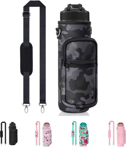 Water Bottle Holder with Strap, Insulated Crossbody Sling Bag, Carrier with Phone Pocket for Walking Hiking Camping Fishing