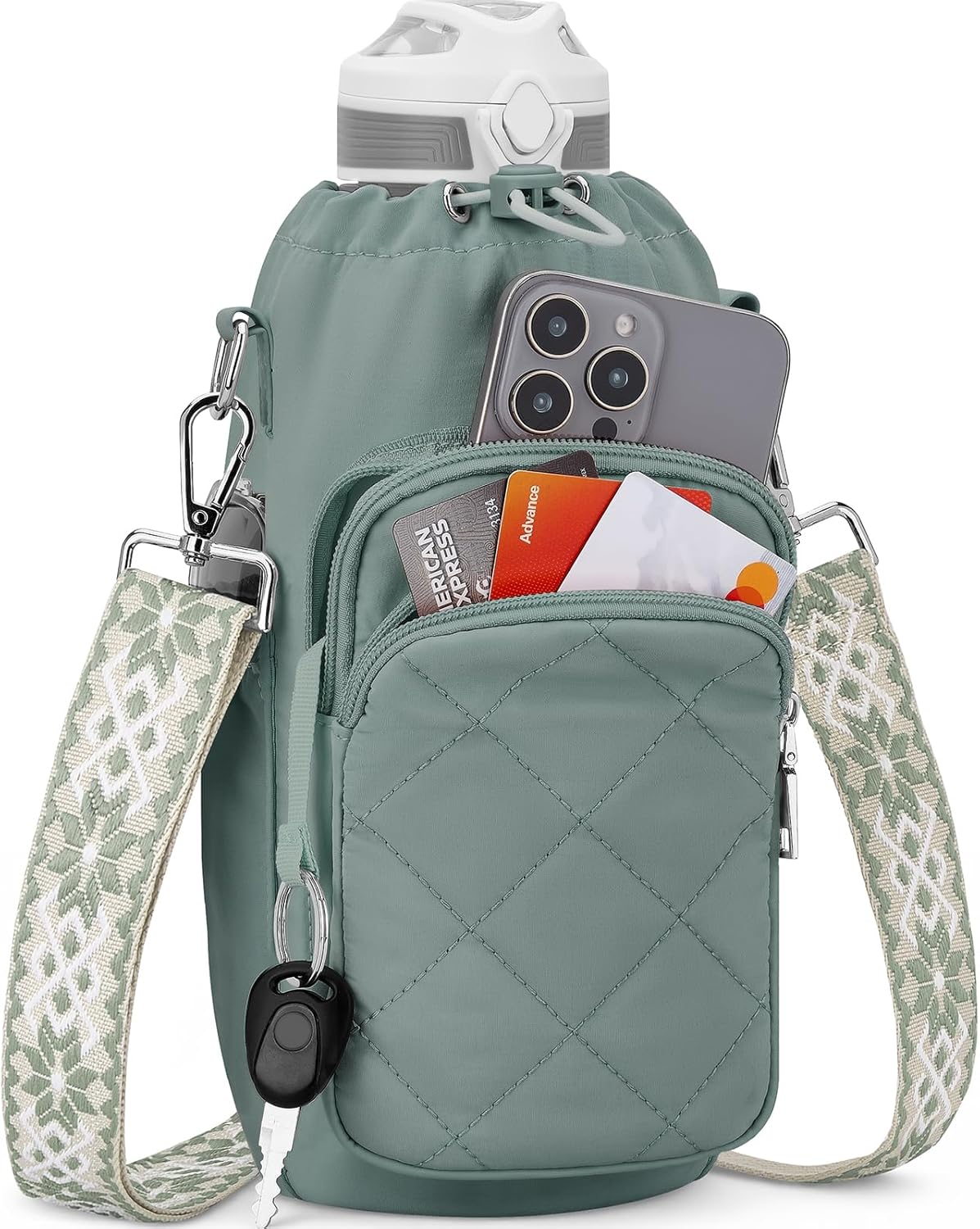 SYTRAH Water Bottle Bag Crossbody，Insulated Water Bottle Purse Crossbody Water Bottle Holder with Strap 40 oz