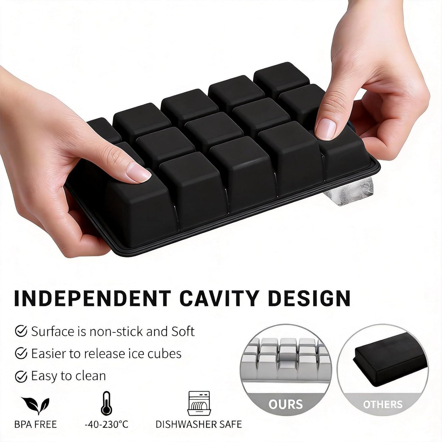 Silicone Ice Cube Tray 3 Pack, HANCELANT Ice Cube Mold, Ice Trays for Freezer with Lid for Whiskey, Baby Food, BPA Free, Easy Release
