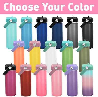 Made in USA, Custom 18oz Flip Straw Lid Tumbler, Personalized Kids Water Bottle with Engraved Name for School, Back to School Gifts for Boys and Girls, Personalized Birthday Gifts for Kids