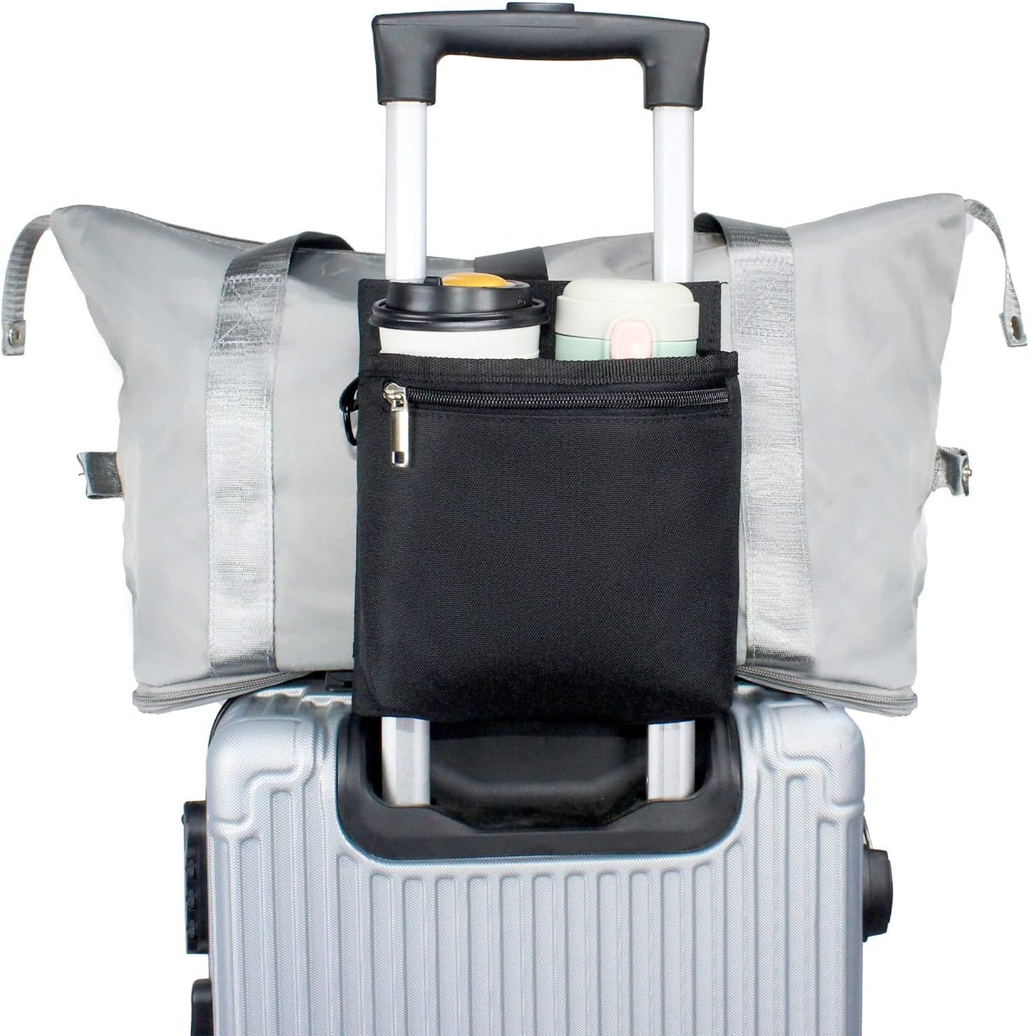 Luggage Travel Cup Holder with Luggage Straps Free Hand Drink Caddy Beverage Holder Travel Accessories Gift for Flight Attendants Businessmen Travelers Fits Roll on Suitcase Handles Black