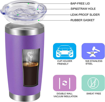 VEGOND 20oz Tumbler with Lid and Straw Stainless Steel Tumbler Cup Bulk Vacuum Insulated Double Wall Travel Coffee Mug Powder Coated Coffee Cup, Black, 12 Pack