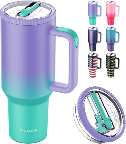 Greatyos 40 oz Tumbler with Handle and Flip Straw Lid - Upgraded Traveler 40oz Tumblers with Lids Straws Vacuum Insulated Leak Proof Stainless Steel Cup Mug Gifts for Men Women Him Her (Ocean Dream)