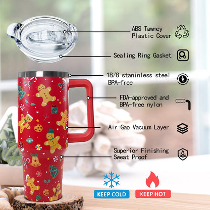 Ceovfoi 40 oz Pickleball Coffee Mug Vacuum Insulated Travel Tumbler with Handle, Lid & Straw - Perfect Pickleball Gifts for Players, Coaches, Lovers | Pickleball Accessories