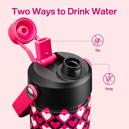 ENCOOL Insulated Water Bottle with Straw Stainless Steel Water Bottle, Leak-Proof, BPA-Free, Double Wall Vacuum Keeps Cold for 24 Hours for Sports, Travel, School (26 oz, Cotton Candy) - Colors A