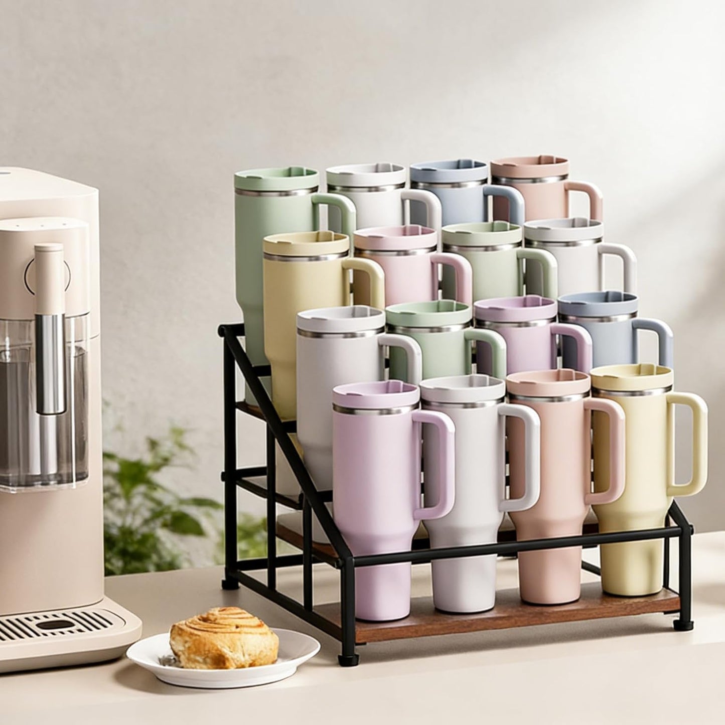 MOJOHAND 4-Tier Stanley Tumbler Organizer, Holds 16 Stanley 40 oz Tumblers & Water Bottles，Fits All Kinds of Bottles, Organizes Pantry, Kitchen, or as a Wine Rack