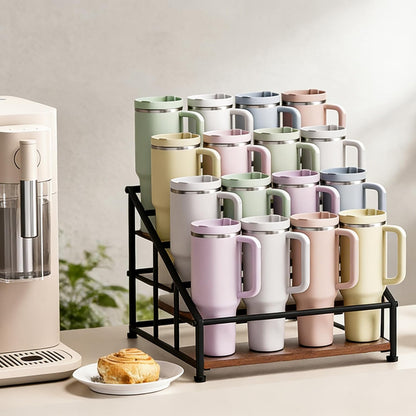 MOJOHAND 4-Tier Stanley Tumbler Organizer, Holds 16 Stanley 40 oz Tumblers & Water Bottles，Fits All Kinds of Bottles, Organizes Pantry, Kitchen, or as a Wine Rack