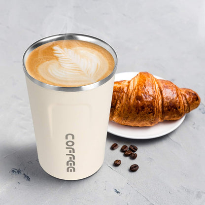 17oz (510ml) Vacuum Insulated Coffee Travel Mug, Leak proof Double Wall Stainless Steel Reusable Cup with Lid, Thermal Tumbler for Hot and Cold Drinks, Matte Texture White