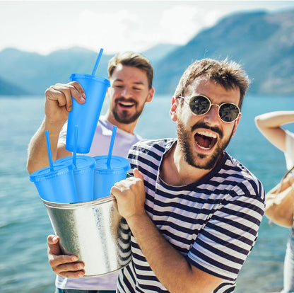 Hxezoc 16-Piece Reusable Cups with Lids and Straws, 24 oz Glitter Plastic Tumbler Iced Coffee Cups Travel Mug Cup for Smoothie Juices Beach or Bachelor Party (Black)