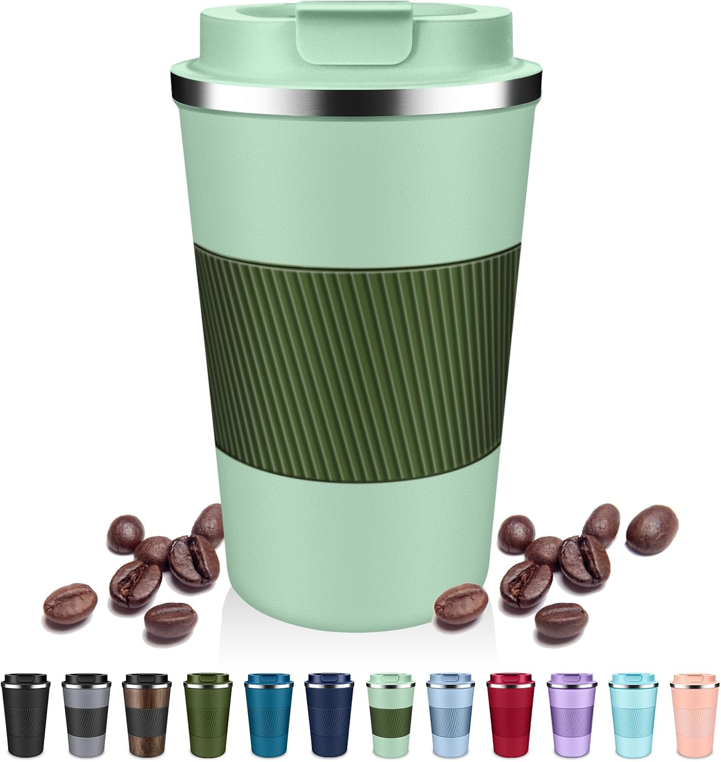 DUBUXW Insulated Coffee Tumblers with Flip Lid 12oz / 17oz, Stainless Steel Travel Coffee Mug Leak Proof, Vacuum Insulated Coffee Mug Reusable Cup, Keeps Cold and Hot for Coffee Tea