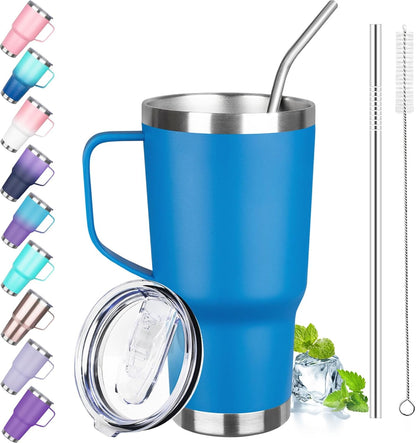 40 oz Tumbler with Handle, Insulated Tumbler with Lid and Straw, Reusable Stainless Steel Vacuum Insulated Cup, 100% Leak Proof Thermal Travel Coffee Mug Cup for Cold and Hot (Light Purple)
