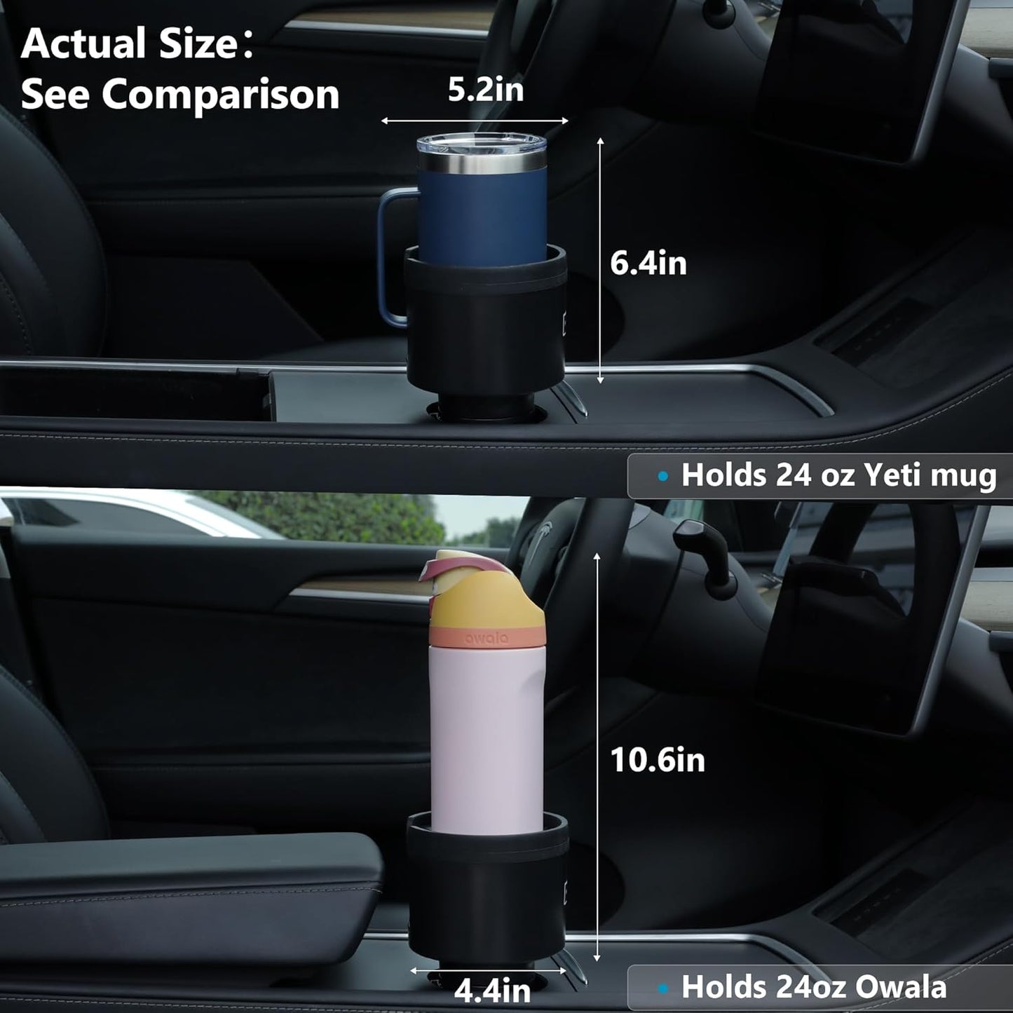 Seven Sparta Car Cup Holder Expander with Offset Adjustable Base, Compatible with Hydro Flasks 32/40 Ounce, Compatible with Yeti Ramblers 20/26/30 Ounce, Other Bottles in 3.4"-3.8" (Black)