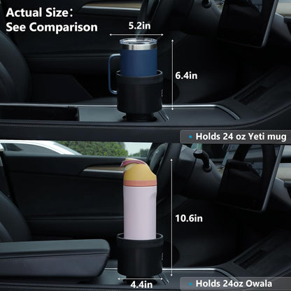 Seven Sparta Car Cup Holder Expander with Offset Adjustable Base, Compatible with Hydro Flasks 32/40 Ounce, Compatible with Yeti Ramblers 20/26/30 Ounce, Other Bottles in 3.4"-3.8" (Black)
