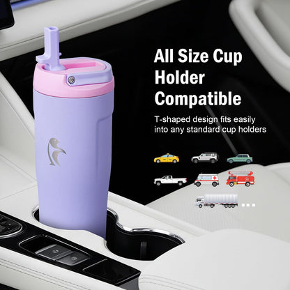 Coolflask Water Bottle 40 oz Fits Car Cup Holder, Slim Tumbler Stainless Steel with Straw & Handle, Vacuum Flask Leakproof Wide Mouth for Travel Sports Gym, Black