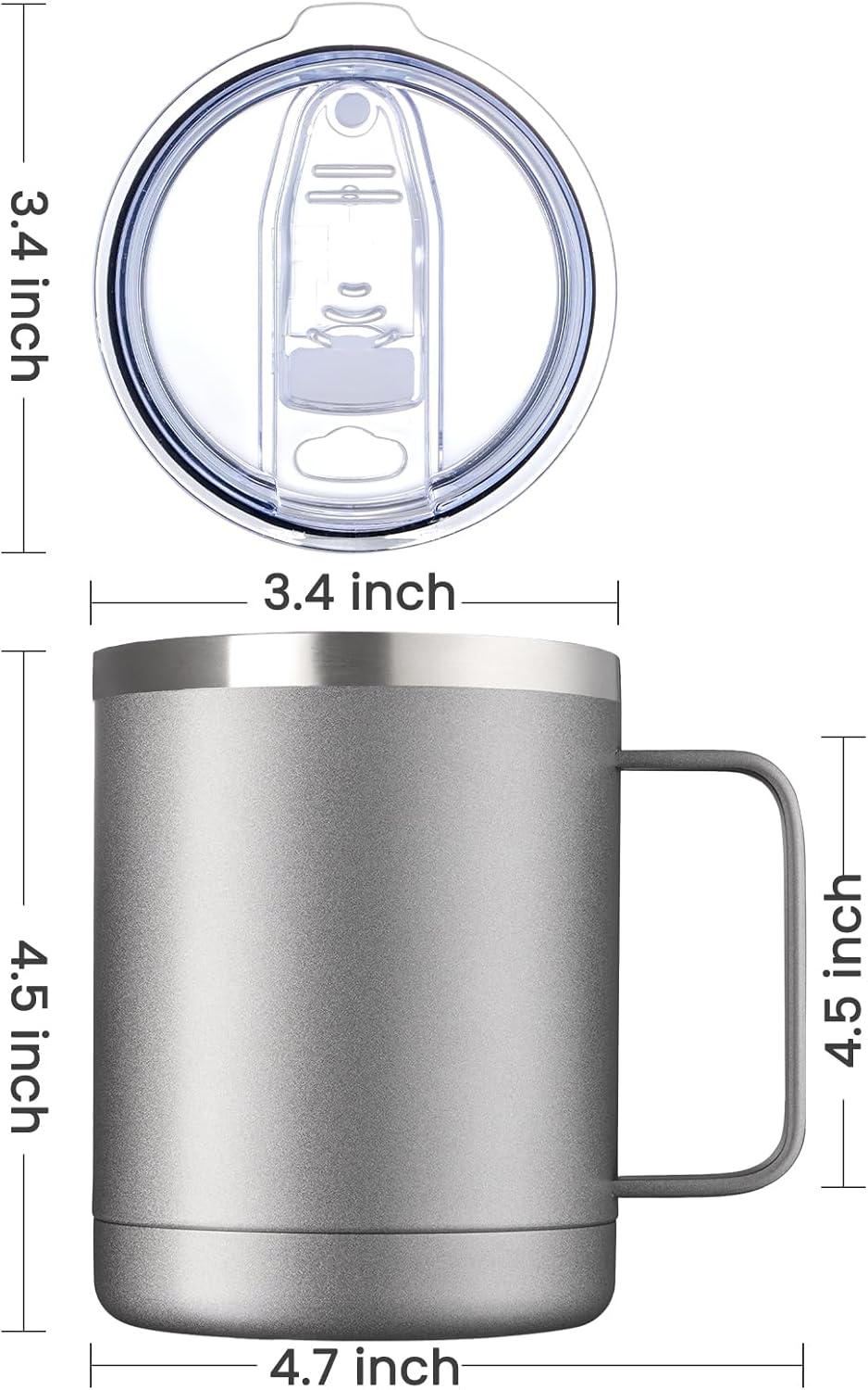 MEWAY 12oz Coffee Mug With Handle and Sliding Lid,Stainless Steel Travel Tumbler Cup with Handle,Double Wall Vacuum Insulated Camping Cup for Hot & Cold Drinks Tea (Black,Set of 1