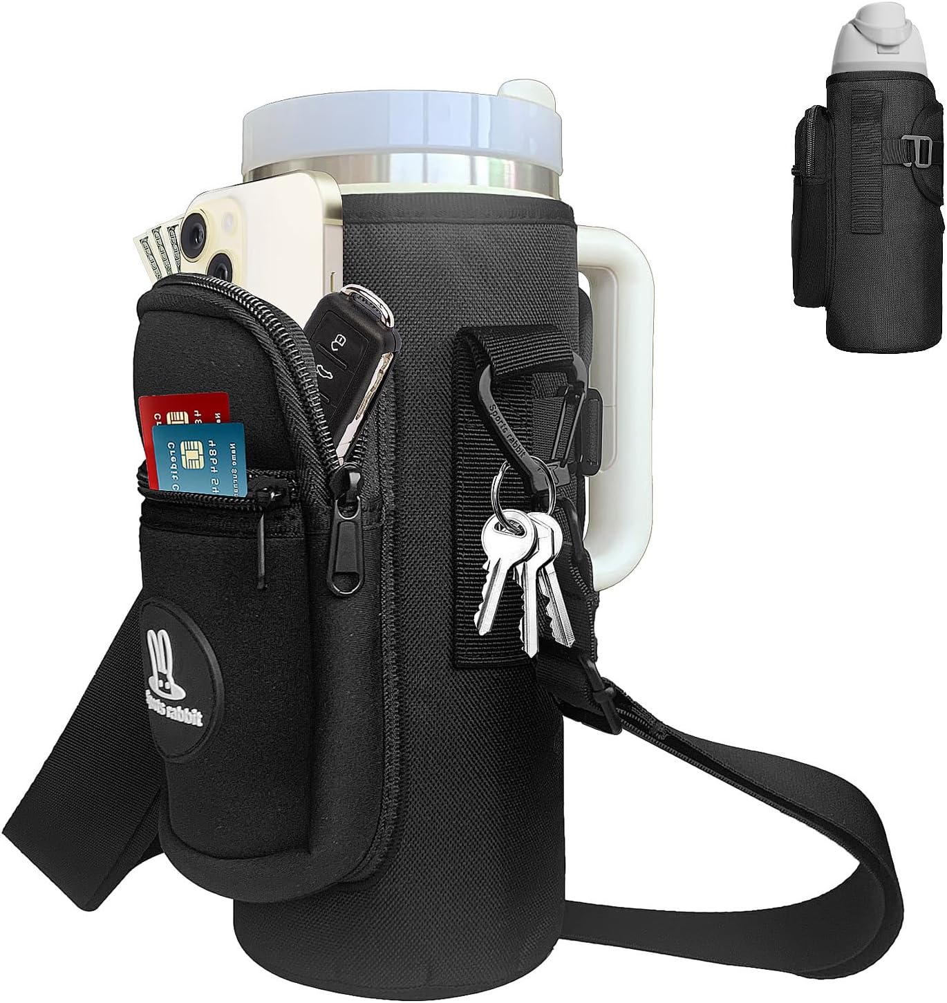 Sports rabbit Universal Water Bottle Holder – Durable Oxford & Neoprene Hybrid Design Compatible with Stanley 30/40oz Handled & 64/87oz Straight Tumblers, Adjustable Strap for Gym, Travel, Outdoors