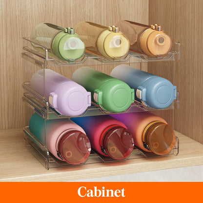 Lifewit 2 Tier Stackable Water Bottle Organizer for Cabinet, Plastic Bottle Holder Fits 6 Bottles/Tumblers up to 3.8" Diameter for Pantry/Countertop/Cupboard, 28 x 19 x 15 cm/11 x 7.5 x 5.7"