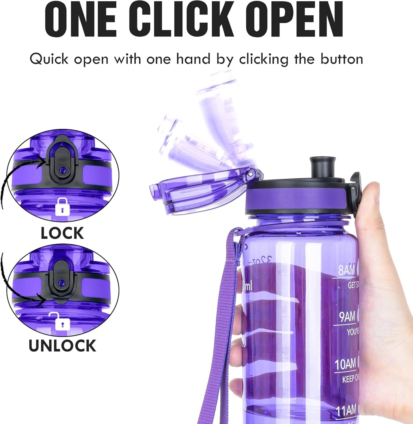 OLDLEY Water Bottle, 32oz Motivational Sports Water Bottle with Time Marker - Times to Drink - Tritan, BPA Free, Wide Mouth Leakproof, Clear (1 Bottle)