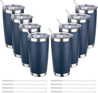 20oz Tumbler with Straw and Brush, Stainless Steel Vacuum Insulated tumbler, Double Wall Insulated Coffee Tumbler for Outdoor, Home, Travel,Office (Buff,1pcs)