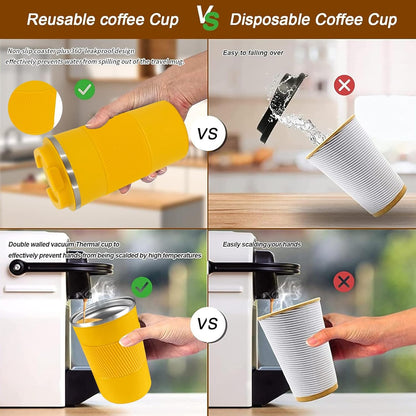 YINBAOGE Insulated Travel Coffee Mug, Spill & Leak Proof, Portable To Go Camping Stainless Steel Coffee Tumbler, Reusable Thermal Coffee Cup with Lid for Hot & Cold Drinks (Black, 12 OZ)