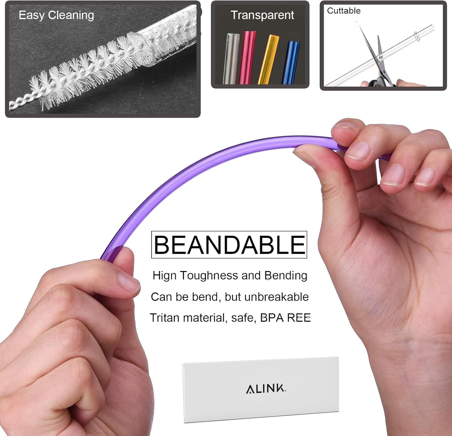 ALINK 10.5 in Long Reusable Plastic Straws with Brush, Tritan Hard Plastic Tumbler Straws, 10 Rainbow Colored Replacement Straw for 16 OZ 20 OZ 30 OZ Stanley, YETI, Starbucks Tumblers, Mason Jars