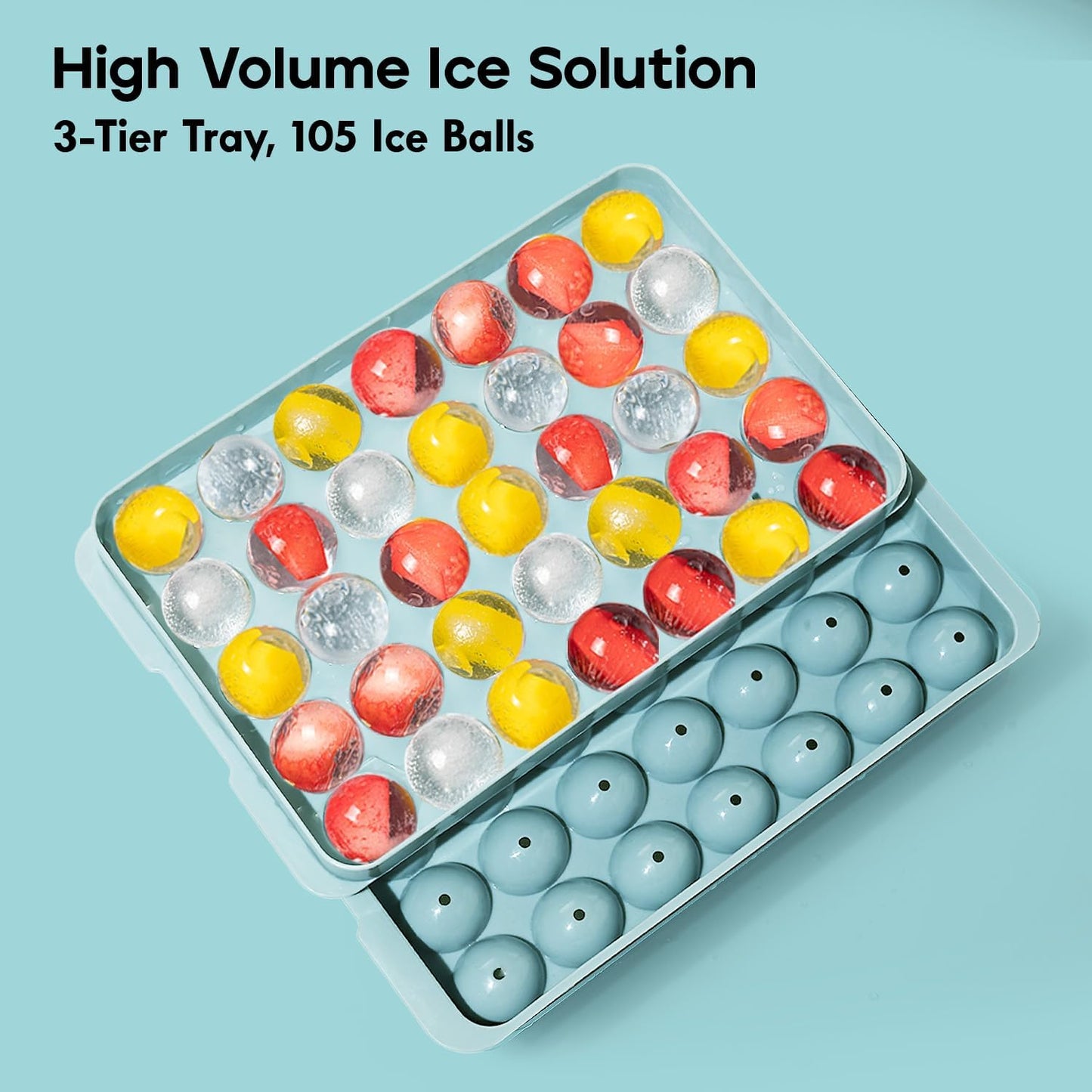 Ice Cube Tray with Lid and Bin – Round Ice Cube Trays for Freezer, BPA-Free Food-Grade Ice Mold, Stackable Ice Ball Maker, Iced Bucket Kits, Circle Ice Tray for Cocktails, Whiskey, Coffee, and Drinks