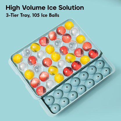 Ice Cube Tray with Lid and Bin – Round Ice Cube Trays for Freezer, BPA-Free Food-Grade Ice Mold, Stackable Ice Ball Maker, Iced Bucket Kits, Circle Ice Tray for Cocktails, Whiskey, Coffee, and Drinks