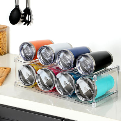 LARGER Compartment - 3 Tier Stackable Water Bottle Organizer Holder - for Stanley 40oz & Others' Large Tumbler - Clear Wine Rack, 12 Cup Bottle Holder for Cabinet Home Countertop Fridge Pantry Shelf