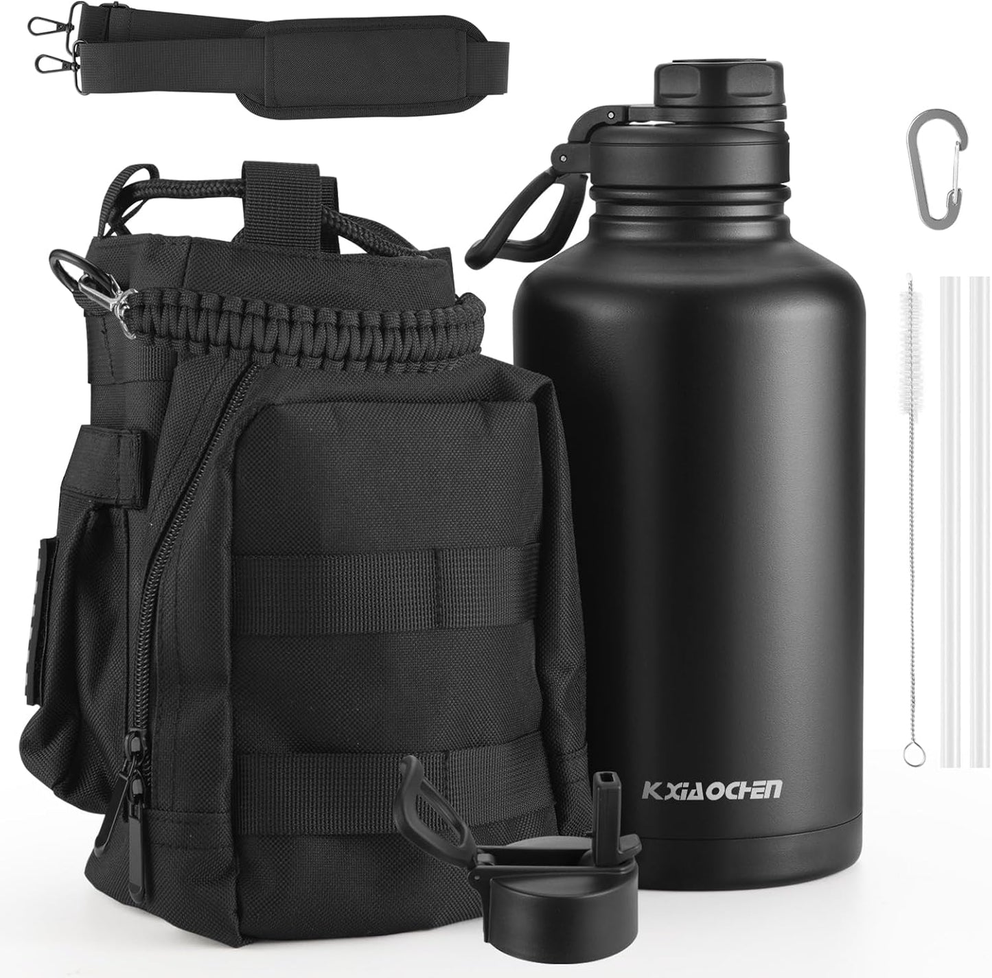 KXIAOCHEN Insulated Water Bottle With Strap, Cold For 48 Hrs Leak Proof, Triple Wall Stainless Steel Sports Water Bottle With Straw And Spout Lid For Gym Hiking Travel