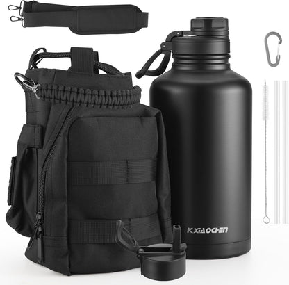 KXIAOCHEN Insulated Water Bottle With Strap, Cold For 48 Hrs Leak Proof, Triple Wall Stainless Steel Sports Water Bottle With Straw And Spout Lid For Gym Hiking Travel
