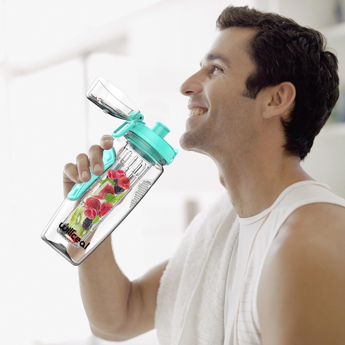 Fruit Infuser Water Bottle 32oz- Durable, Large - BPA Free Tritan, Flip Lid, Leak Proof Design - Sports, Camping
