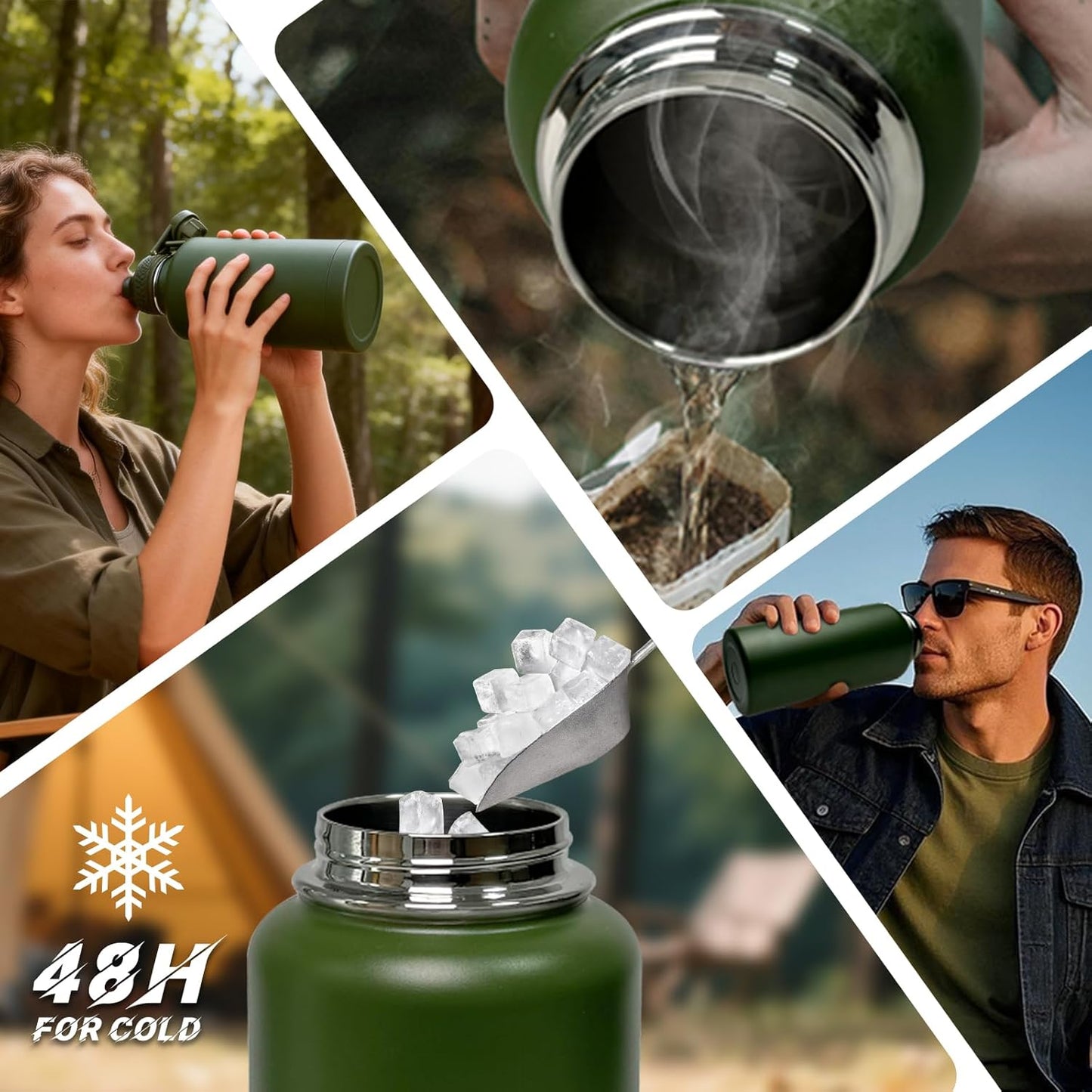 32 oz Insulated Water Bottle with Sleeve - Tactical Stainless Steel Gym Water Bottles for Men, Sports Water Bottle for Hiking Camping Outdoor with Camo Pouch