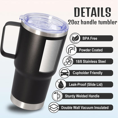 20 oz Tumbler with Handle and Lid, Stainless Steel Tumbler Insulated Travel Coffee Mug, Spill Proof Double Wall Vacuum Tumbler Cup Keep Drink Hot & Cold,White, 1 Pack