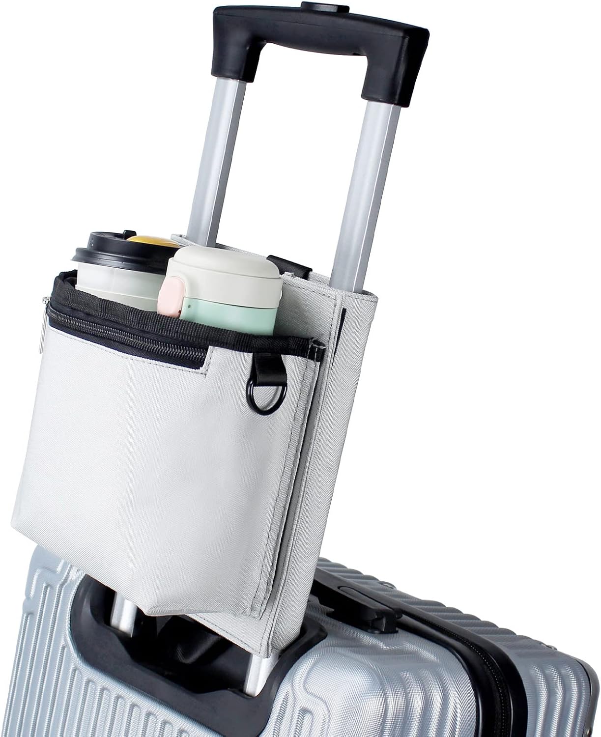 Luggage Travel Cup Holder with Luggage Straps Free Hand Drink Caddy Beverage Holder Travel Accessories Gift for Flight Attendants Businessmen Travelers Fits Roll on Suitcase Handles Black