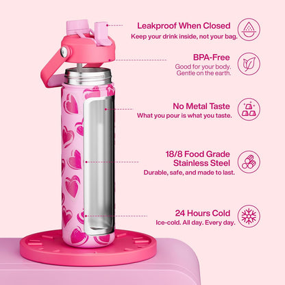 ENCOOL Insulated Water Bottle with Straw Stainless Steel Water Bottle, Leak-Proof, BPA-Free, Double Wall Vacuum Keeps Cold for 24 Hours for Sports, Travel, School (26 oz, Cotton Candy) - Colors A