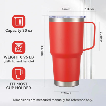 30 oz Tumbler with Handle and Lid, Stainless Steel Tumblers Double Wall Vacuum Insulated Travel Mug Leak Proof Cup Keep Drinks Cold and Hot Black, 1 Pack