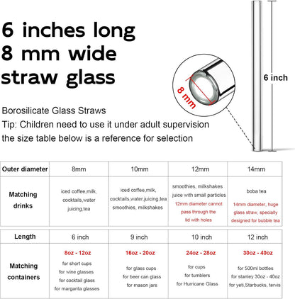 Reusable Glass Straws Shatter Resistant Clear, Skinny Glass Straw Bent Thin for 16 oz Cups Tumblers 9 inch 8mm