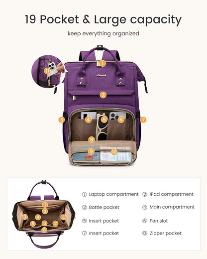 LOVEVOOK Laptop Backpack for Women with Giant Tumbler Holder Pocket,15.6 inch Waterproof Travel Backpack Purse Computer Laptop Bag,Professional Work College Nurse Teacher Backpack Casual Daypack,Black