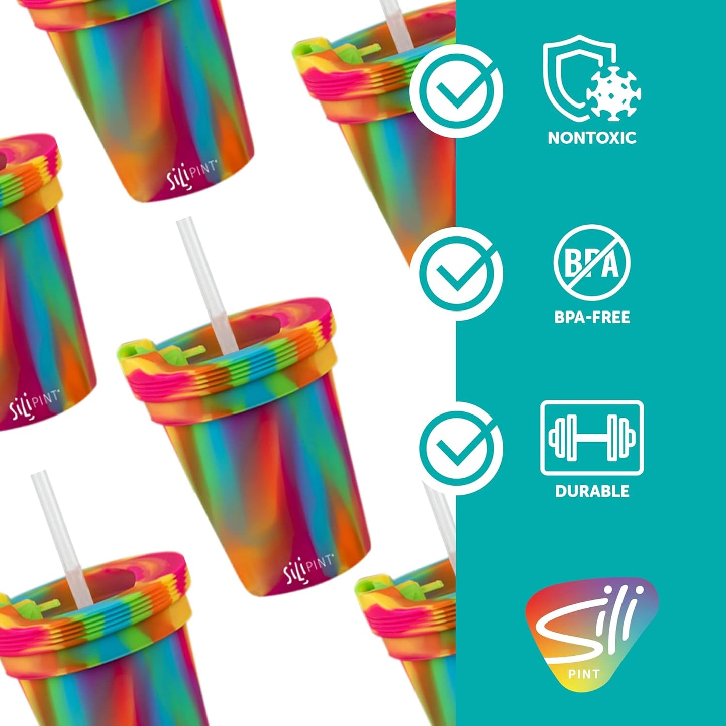 Silipint 8oz Silicone Tumbler with Straw and Lid – Unbreakable, BPA Free, Non-Toxic, Dishwasher, Microwave, Freezer Safe Tumbler Cup – Drinkware for Juice, Smoothies, Coffee (Cool Berry Crush)