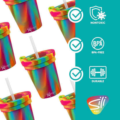 Silipint 8oz Silicone Tumbler with Straw and Lid – Unbreakable, BPA Free, Non-Toxic, Dishwasher, Microwave, Freezer Safe Tumbler Cup – Drinkware for Juice, Smoothies, Coffee (Cool Berry Crush)
