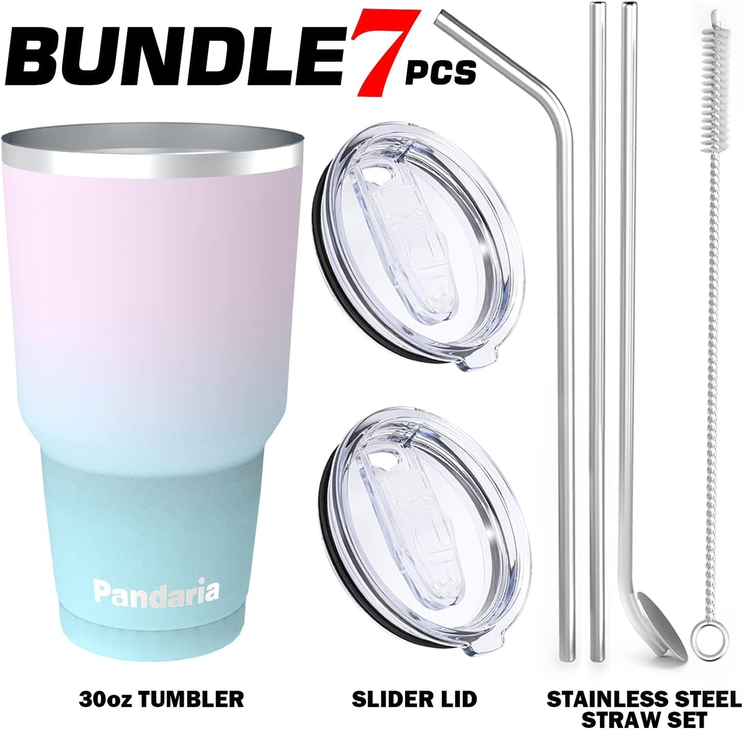 30oz Insulated Tumblers with Lids and Straws, Double wall Stainless Steel Tumbler with straw, Reusable Spill Proof Tumbler, Perfect for Iced Coffee, Tea & More- Flamingo