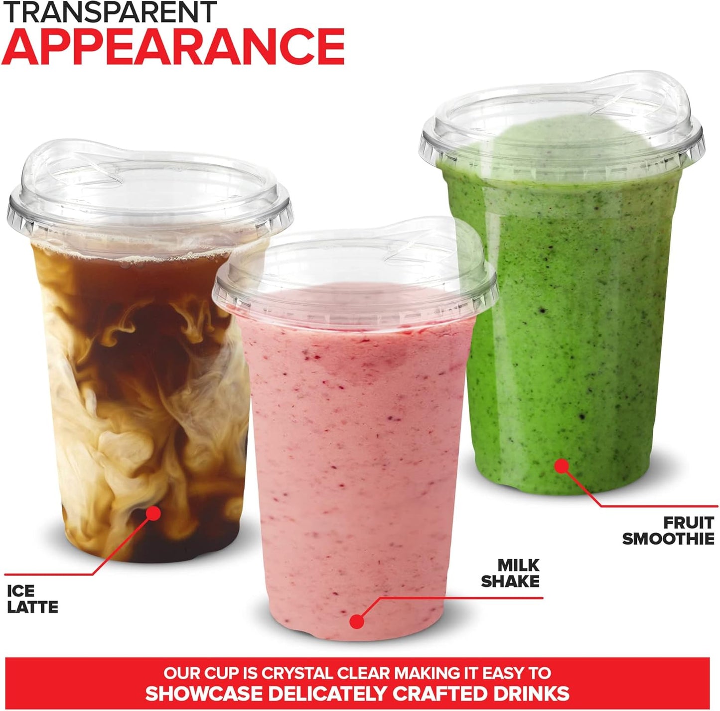 16 oz Clear Plastic Cups with Lids Disposable, Togo Drinking Cup with Strawless Sip Lid for Smoothie, Cold Brew Iced Coffee, Lemonade, Ice Latte, Boba, Party Drinks, Bulk, 16 Ounce (Set of 50)